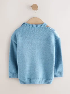 Bleu à losanges - Pull en coton à col rond en maille (3mois -7ans)