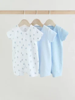 Bleu - Lot de 3 barboteuses zippées bidirectionnelles pour bébé (0 mois à 3 ans)