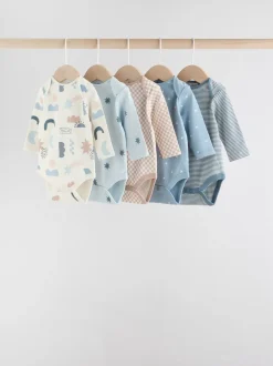 Bleu - Lot de 5 bodys à manches longues pour bébé
