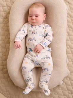 Bleu - Lot de 2 combinaisons zippées imprimées Purebaby