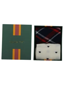 Bleu - Lot de 2 paires de chaussettes GANT à carreaux et cœurs