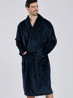 Bleu - Loungeable Robe de chambre à col châle en polaire coupe Gaufré