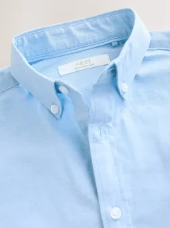 Bleu - Manches courtes Coton riche Oxford Chemise (3-16ans)