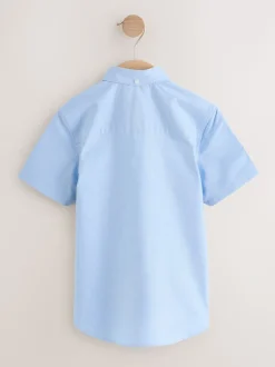 Bleu - Manches courtes Coton riche Oxford Chemise (3-16ans)