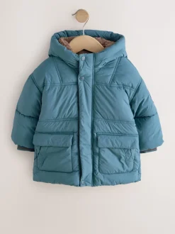 Bleu - Manteau rembourré doublé Borg Résistant à la douche (3mois-7ans)
