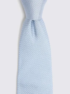 Bleu - MOSS Cravate en soie semi-blanchie