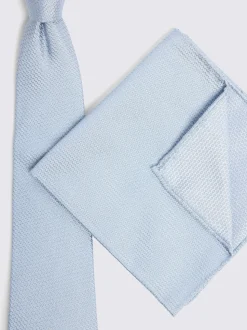 Bleu - MOSS Cravate en soie semi-blanchie