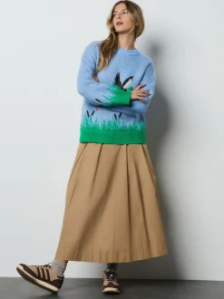 Bleu à motif canard Mallard - Pull col rond brossé