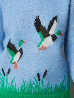 Bleu à motif canard Mallard - Pull col rond brossé