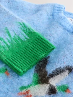 Bleu à motif canard Mallard - Pull col rond brossé