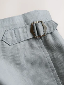 Bleu - Pantalon élégant en mélange de coton avec pattes d'ajustement sur le côté, lin et lyocell