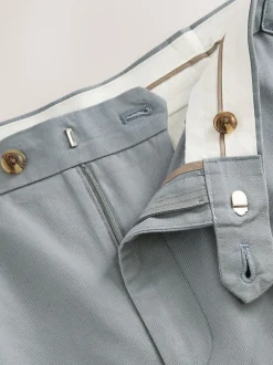 Bleu - Pantalon élégant en mélange de coton avec pattes d'ajustement sur le côté, lin et lyocell