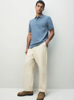 Bleu - Polo coupe classique à manches courtes et liserés