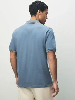 Bleu - Polo coupe classique à manches courtes et liserés