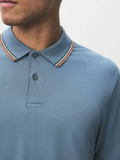 Bleu - Polo coupe classique à manches courtes et liserés