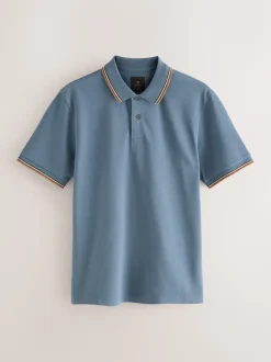 Bleu - Polo coupe classique à manches courtes et liserés