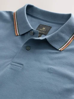 Bleu - Polo coupe classique à manches courtes et liserés