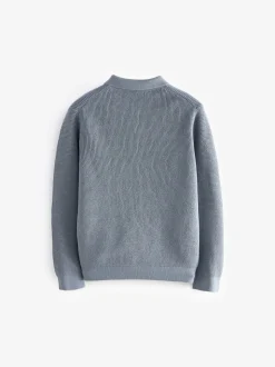 Bleu - Polo texturé à manches longues (3-16ans)