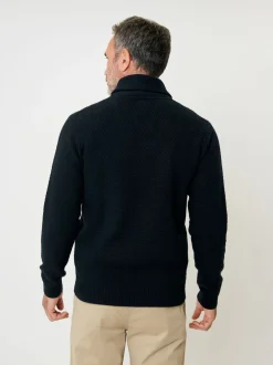 Bleu - Pull à col châle en maille torsade Saltwell