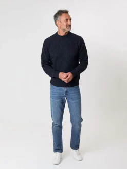 Bleu - Pull col rond Saltwell en maille texturée