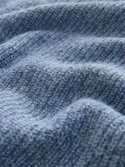 Bleu - Pull Coupe classique texturé en maille à col zippé avec laine