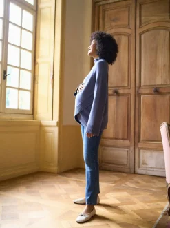 Bleu - Pull de grossesse et d’allaitement Seraphine à col roulé en cachemire mélangé haut de gamme