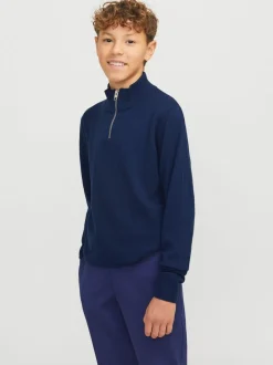 Bleu - Pull JACK & JONES Junior en maille à col zippé