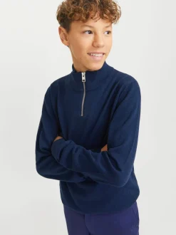 Bleu - Pull JACK & JONES Junior en maille à col zippé