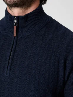 Bleu - Pull Saltwell Mini quart de zip en maille torsadée