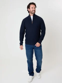 Bleu - Pull Saltwell Mini quart de zip en maille torsadée