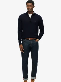 Bleu - Pull Superdry en laine Blend demi-zippé