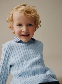 Bleu - Pulls de chemises en maille torsade (3mois-7ans)