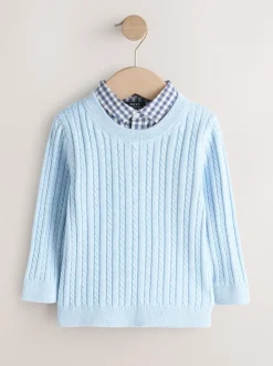 Bleu - Pulls de chemises en maille torsade (3mois-7ans)