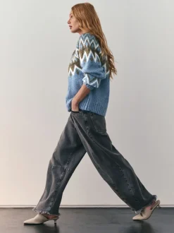 Bleu - Pulls zippé en maille à carreaux Two Ordinary avec Motif Fair Isle