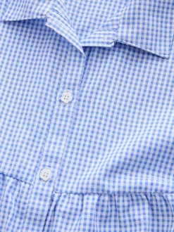 Bleu - Robe chemise à col chemise à volants vichy Cotton Rich School (3-14ans)
