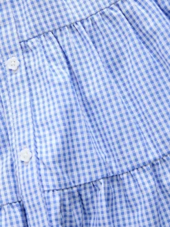 Bleu - Robe chemise à col chemise à volants vichy Cotton Rich School (3-14ans)