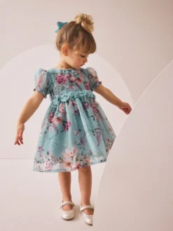 Bleu - Robe corsage à fleurs (3mois-8ans)