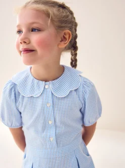 Bleu - Robe d'école Vichy à col festonné Cotton Rich (3-14ans)