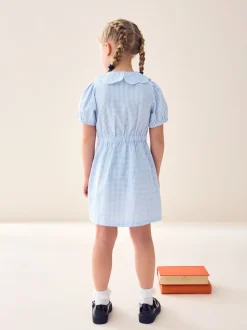 Bleu - Robe d'école Vichy à col festonné Cotton Rich (3-14ans)