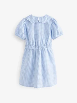 Bleu - Robe d'école Vichy à col festonné Cotton Rich (3-14ans)