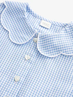 Bleu - Robe d'école Vichy à col festonné Cotton Rich (3-14ans)