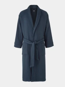 Bleu - Robe de chambre Savile Row Company gaufrée en coton avec doublure en éponge