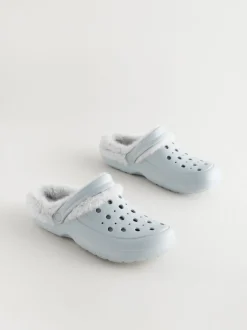 Bleu - Sabots doublés de fausse fourrure chaussons femme