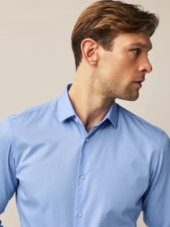 Bleu - Slim Fit (Slim Fit) - Chemises de nuit texturées à double poignet et d'entretien facile