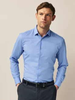 Bleu - Slim Fit (Slim Fit) - Chemises de nuit texturées à double poignet et d'entretien facile