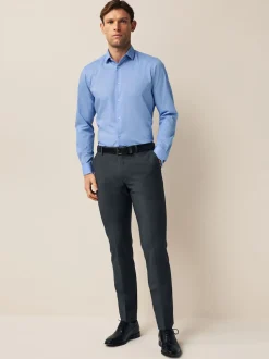 Bleu - Slim Fit (Slim Fit) - Chemises de nuit texturées à double poignet et d'entretien facile