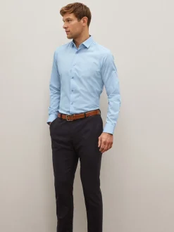 Bleu - Slim Fit (Slim Fit) - Chemise élégante texturée facile d’entretien à poignets simples