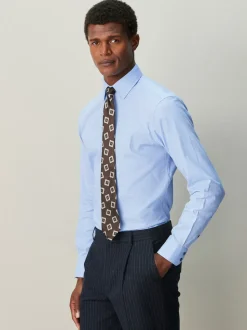 Bleu - Slim Fit (Slim Fit) - Chemise habillée texturée à manches longues avec bordure