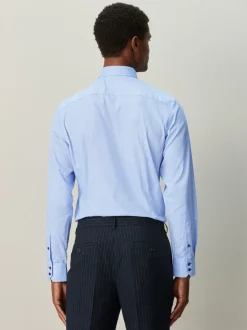 Bleu - Slim Fit (Slim Fit) - Chemise habillée texturée à manches longues avec bordure