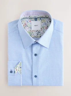 Bleu - Slim Fit (Slim Fit) - Chemise habillée texturée à manches longues avec bordure